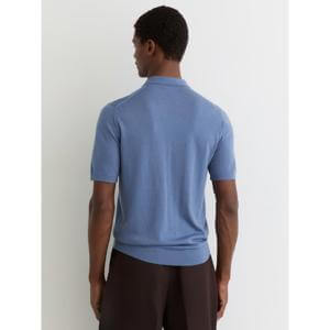 REISS Duchie Merino Wool Open-Collar Polo Shirt in Nordic Blue